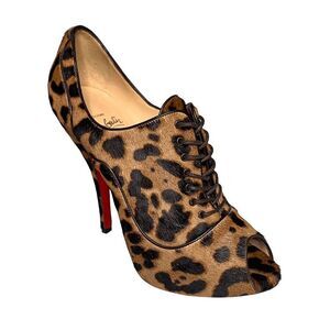 Christian Louboutin Lady Derby Pony Luxor 120 Leopard Heel Pumps EU 38.5 US 8.5
